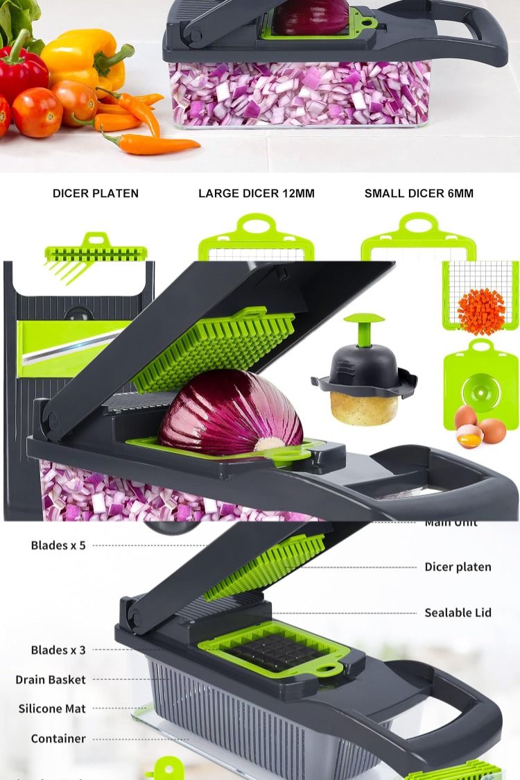 16-in-1 Vegetable Chopper Set | Multifunctional Fruit & Vegetable Slicer with Handle & Food Grater – Kitchen Tool