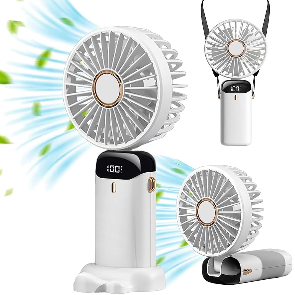3-in-1 portable handheld mini fan with LED display and adjustable speeds for travel and outdoor use