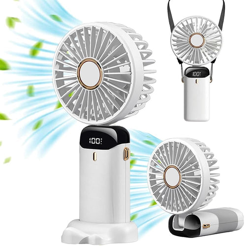 3-in-1 portable handheld mini fan with LED display and adjustable speeds for travel and outdoor use