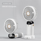 foldable rechargeable mini fan used as desk fan and neck fan with digital screen