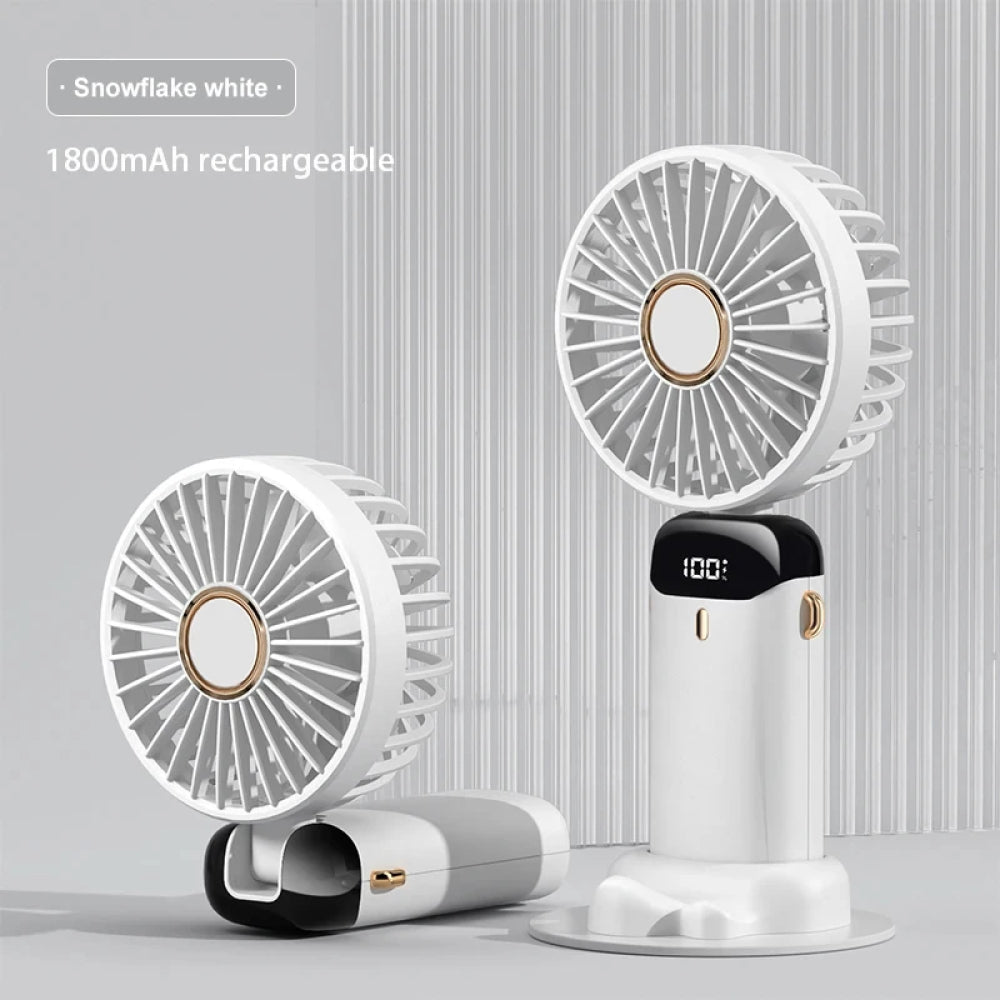 foldable rechargeable mini fan used as desk fan and neck fan with digital screen