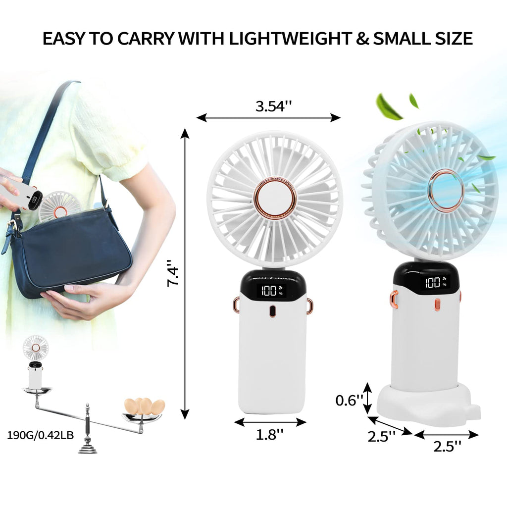 foldable rechargeable mini fan used as desk fan and neck fan with digital screen
