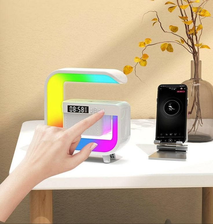 Smart LED Table Lamp with Wireless Charger 10W Fast Charging | Bluetooth Speaker & Sunrise Alarm Clock for Bedroom & Office