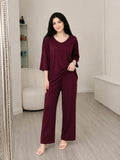 Maroon V-Neck Plazo Night Suit