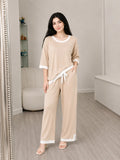 Skin White Round Neck Plazo Night Suit
