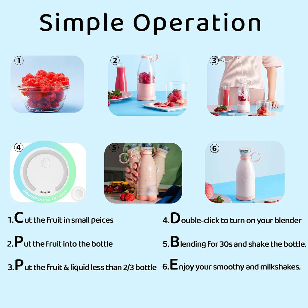 Compact USB rechargeable blender for fresh fruit smoothies and protein shakes