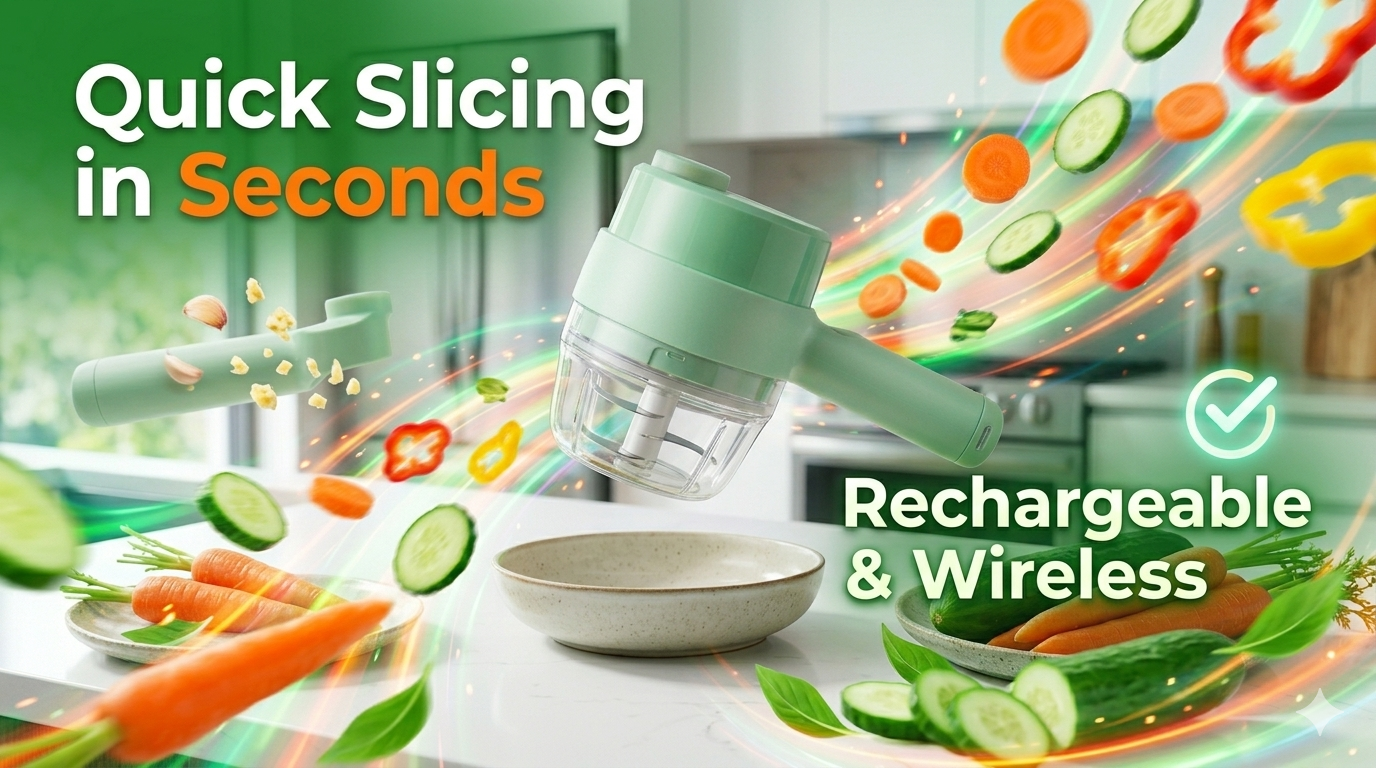 Cordless portable food chopper for slicing vegetables herbs and garlic