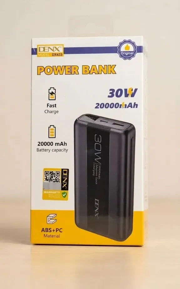 Denx DX433 high capacity 20000mAh power bank with USB-C PD and digital LED battery display