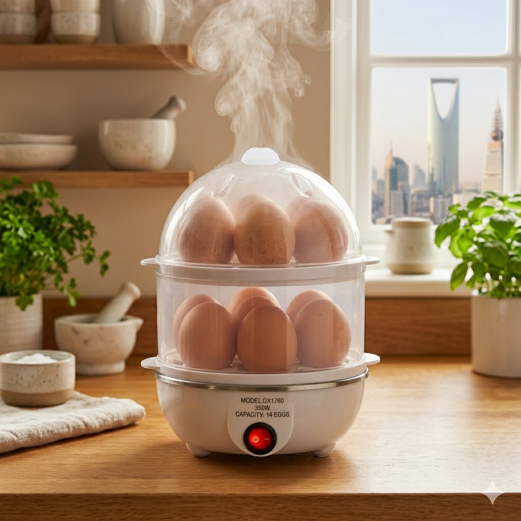 Electric egg steamer with double layer tray and clear dome lid