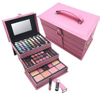 Multi-color eyeshadow and lipstick makeup set in organized cosmetic box case