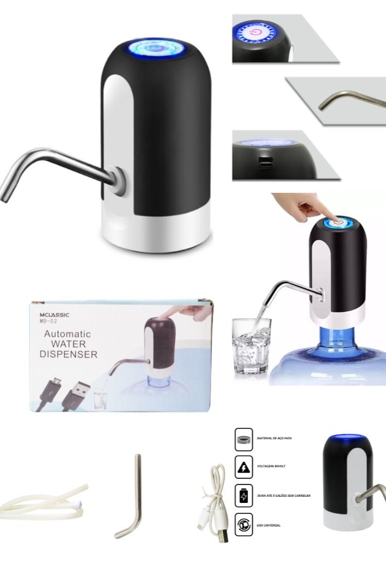 Portable electric water pump for bottle with LED touch button