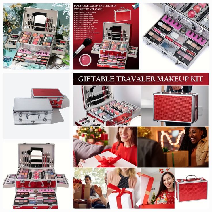 Professional makeup case set with 45 eyeshadow shades and lip gloss collection