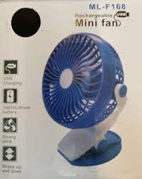 Small rechargeable desk fan with 3 speed settings