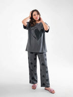 Double Heart Printed Full Sleeve Night Suit