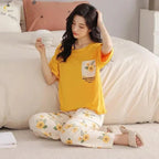 Pocket Flower Mustard Night Suit