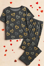 Grey Heart Printed Night Suit