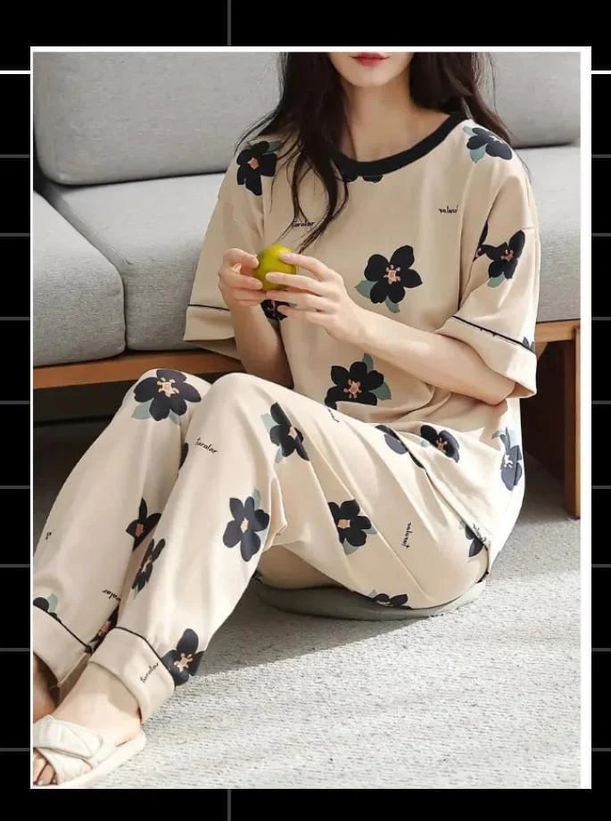 Big Flowers Printed Night Suit