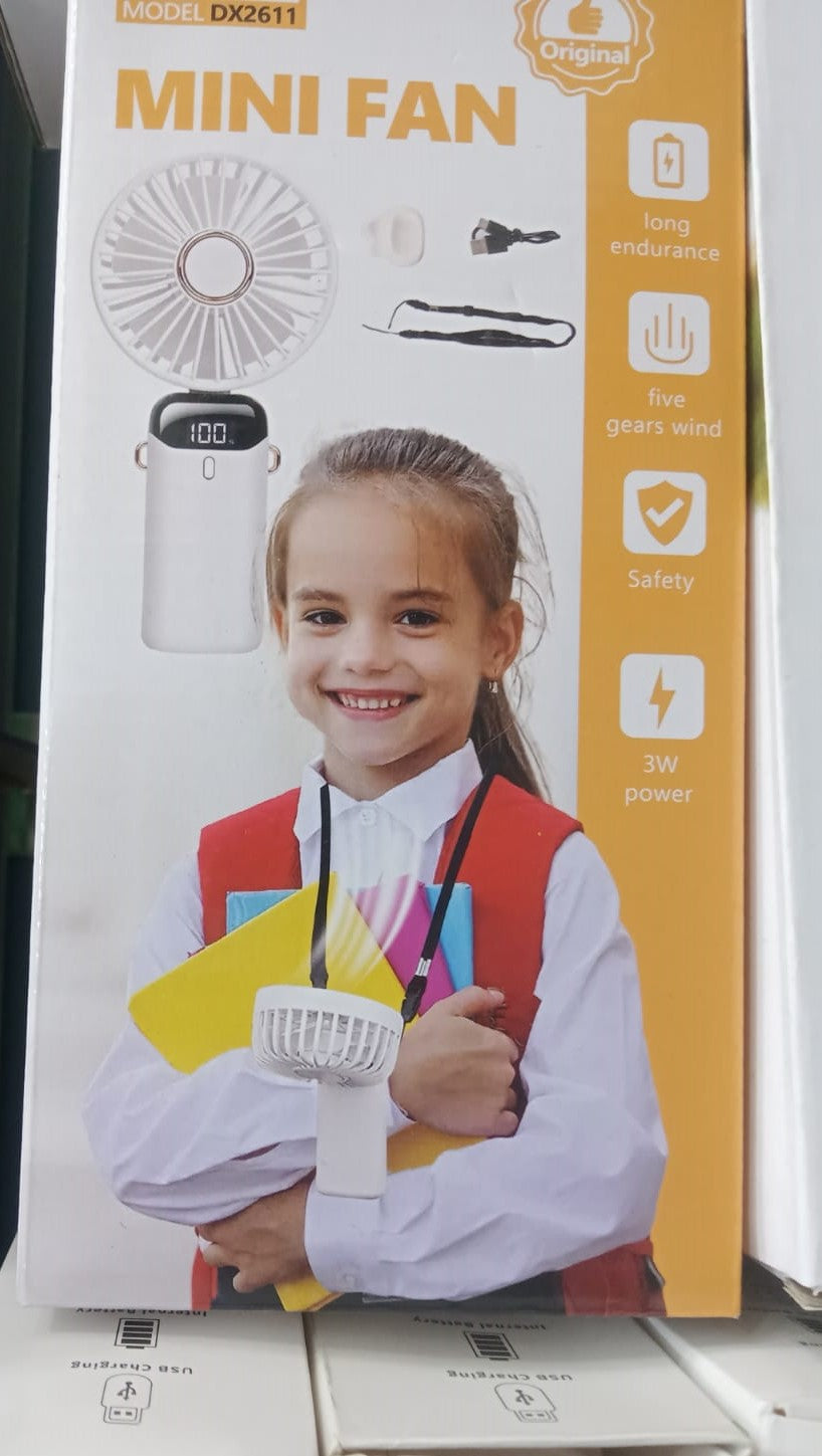 3-in-1 portable handheld mini fan with LED display and adjustable speeds for travel and outdoor use