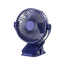 Portable clip fan available in white blue and black colors with modern compact design