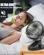 Mini USB rechargeable clip fan showing durable clip and 3 speed control design