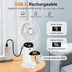 foldable rechargeable mini fan used as desk fan and neck fan with digital screen