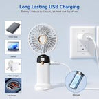 3-in-1 portable handheld mini fan with LED display and adjustable speeds for travel and outdoor use